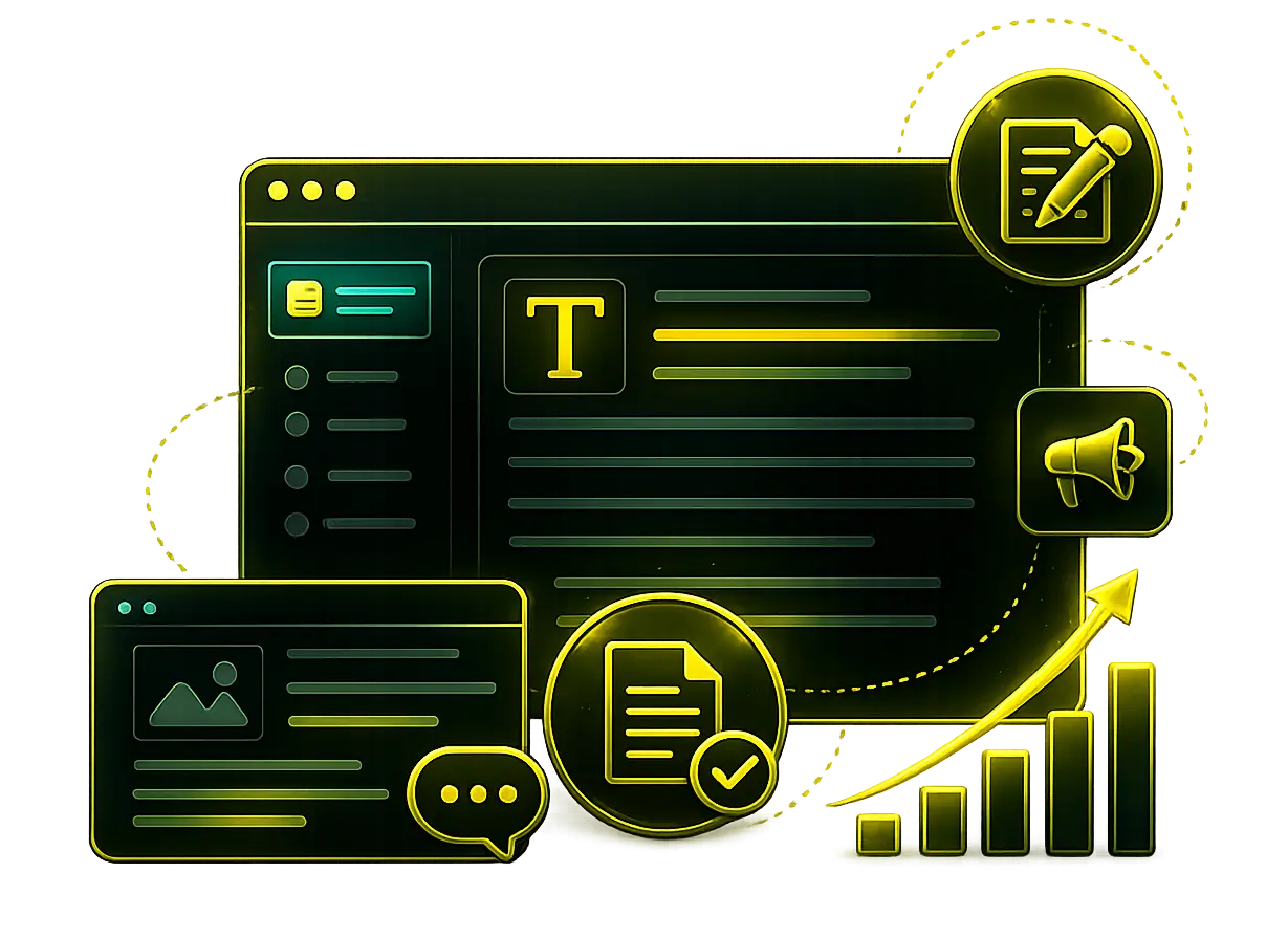 Illustration representing content strategy, blog publishing, and optimization